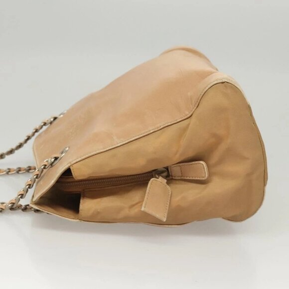 PRADA Chain Shoulder Bag Leather Beige Gold Auth 122203 - Picture 6 of 16